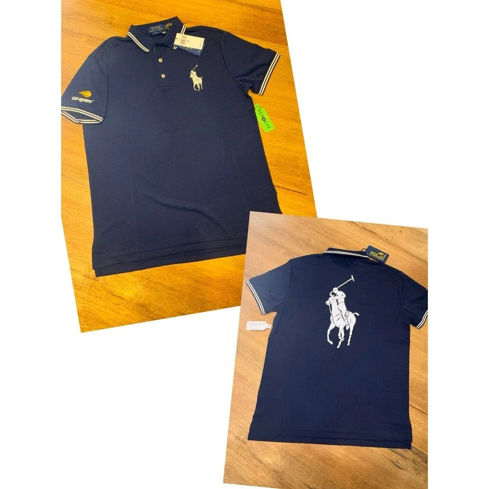 NWT US Open Polo Ralph Lauren Umpire Polo Shirt Navy Medium Tennis Navy Pony